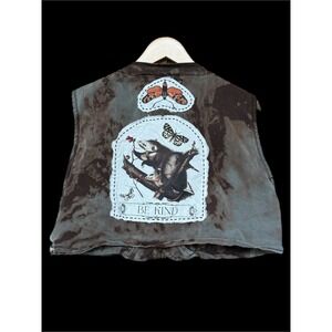 Opossum "Be Kind" Cropped Utility Vest XL – Upcycled Folk Art